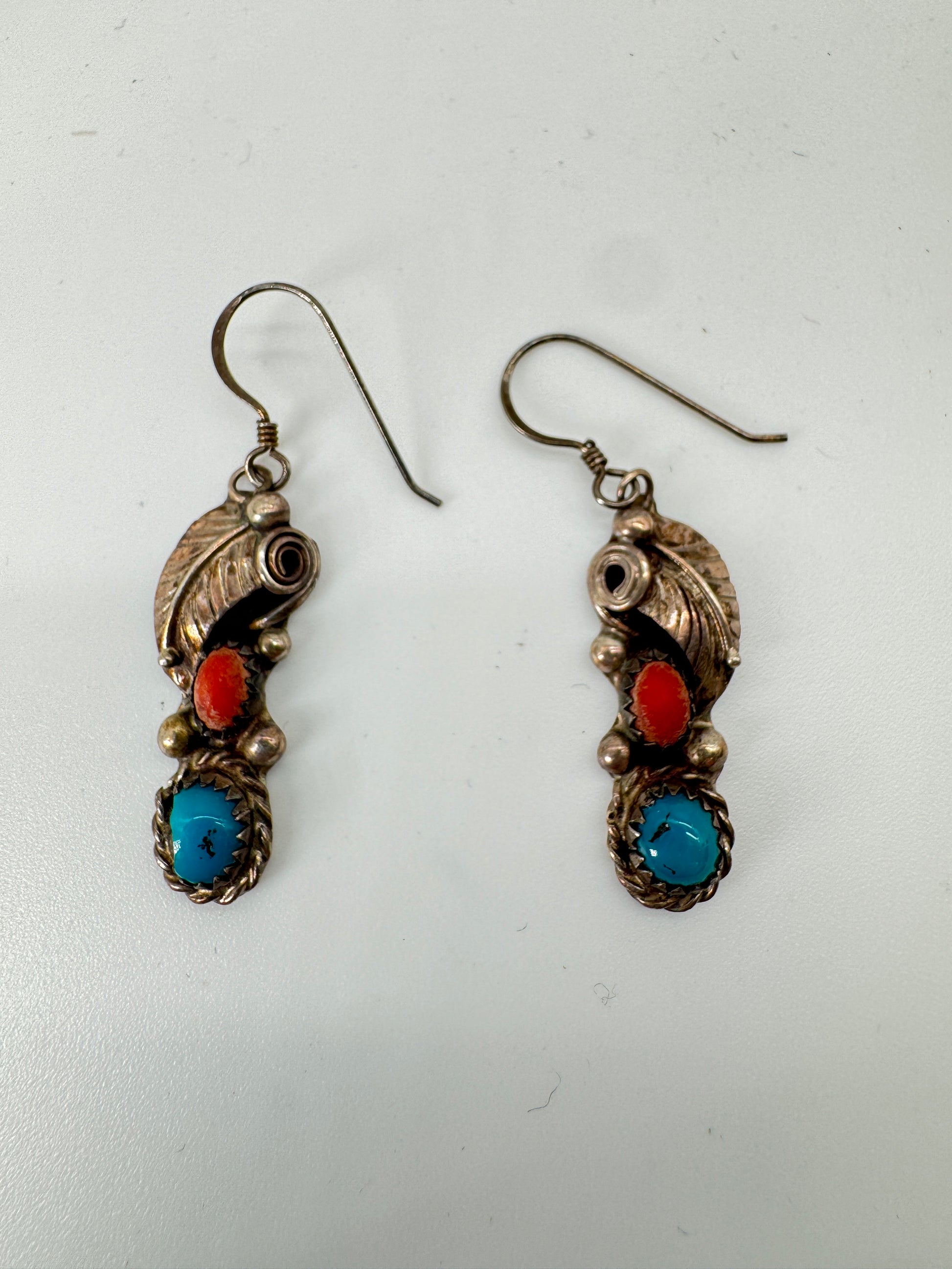 Coral and Turquoise Earrings by Black Fox