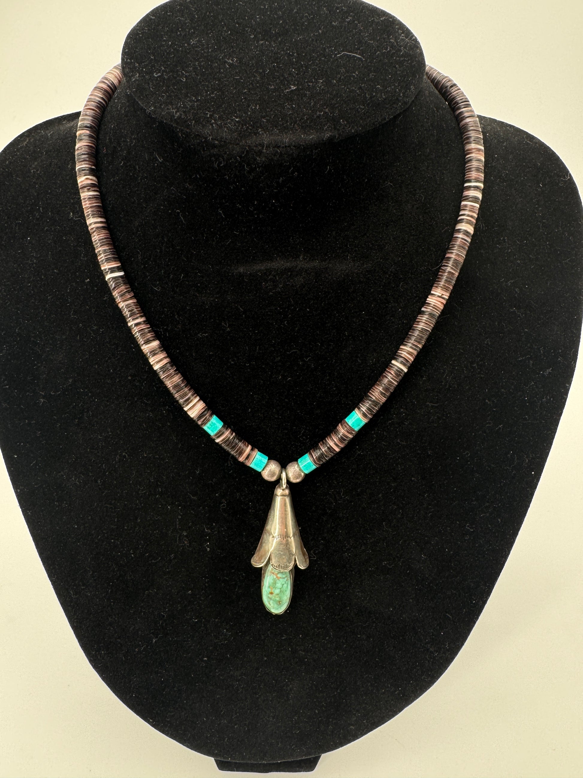Heishi Turquoise and Silver Navajo Necklace circa 1960