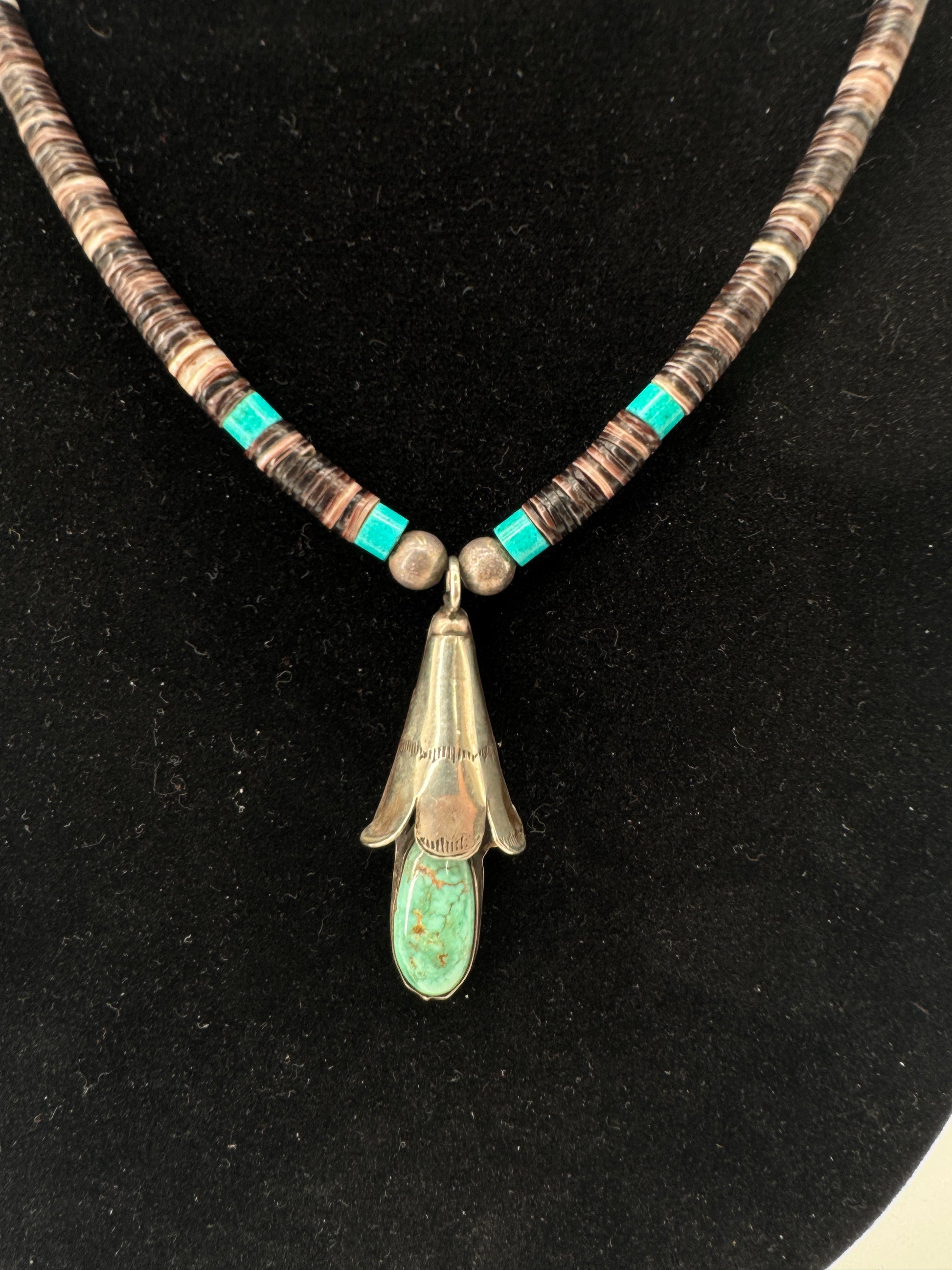 Heishi Turquoise and Silver Navajo Necklace circa 1960