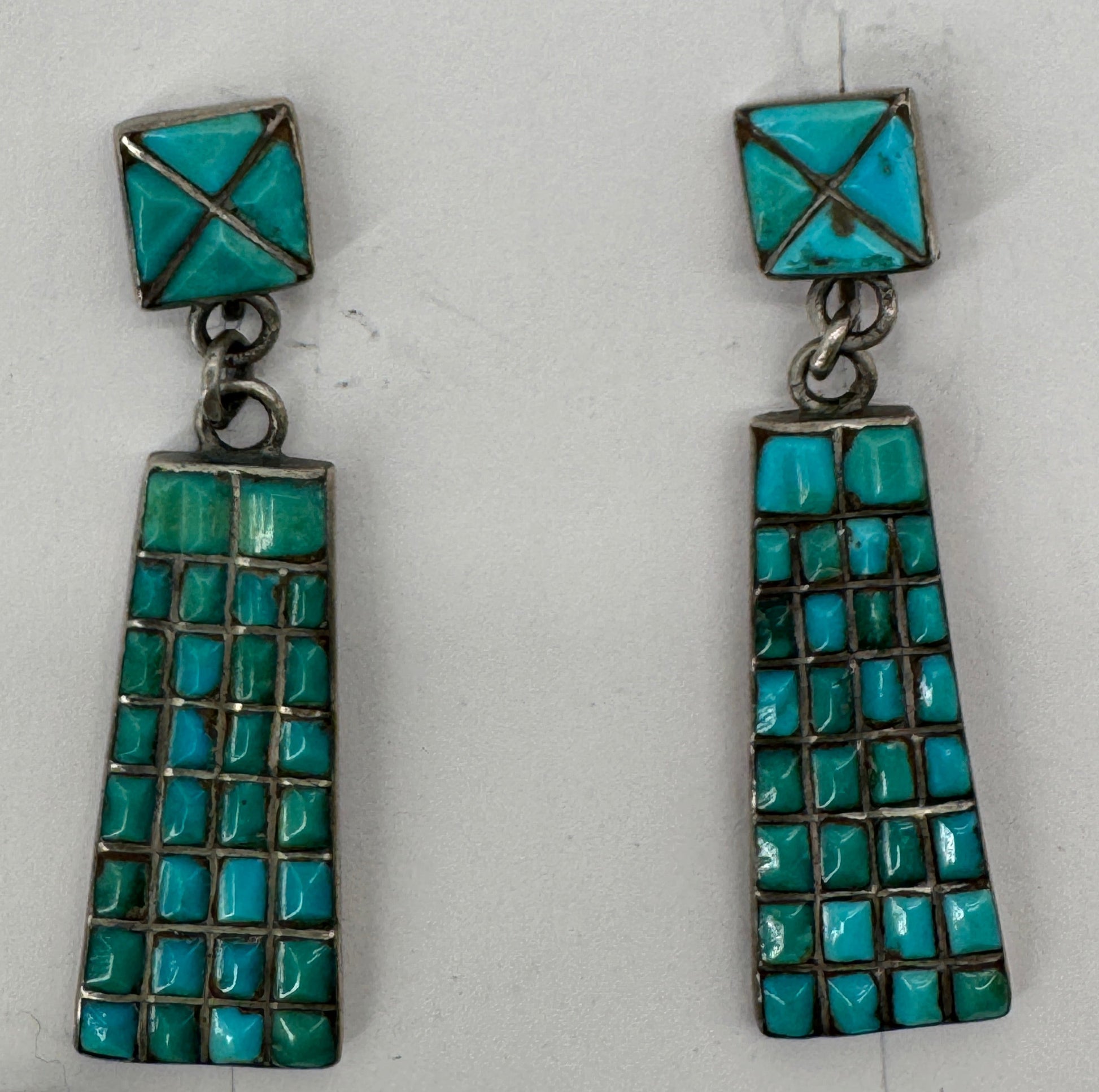 Zuni Screwback Earrings- Silver and Turquoise circa 1940
