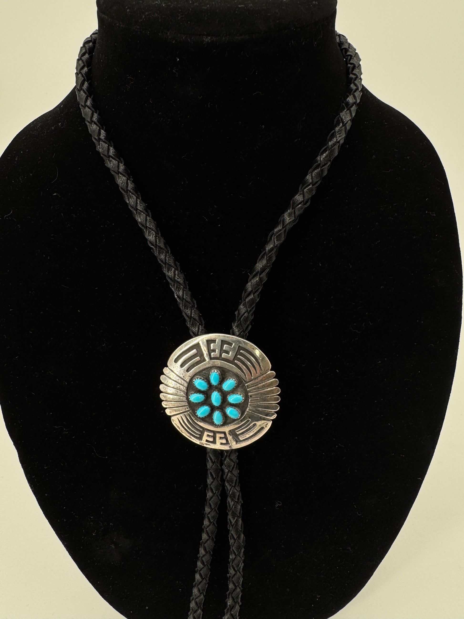 Bolo Tie - Navajo Roscoe Scott signed Sleeping Beauty Turquoise
