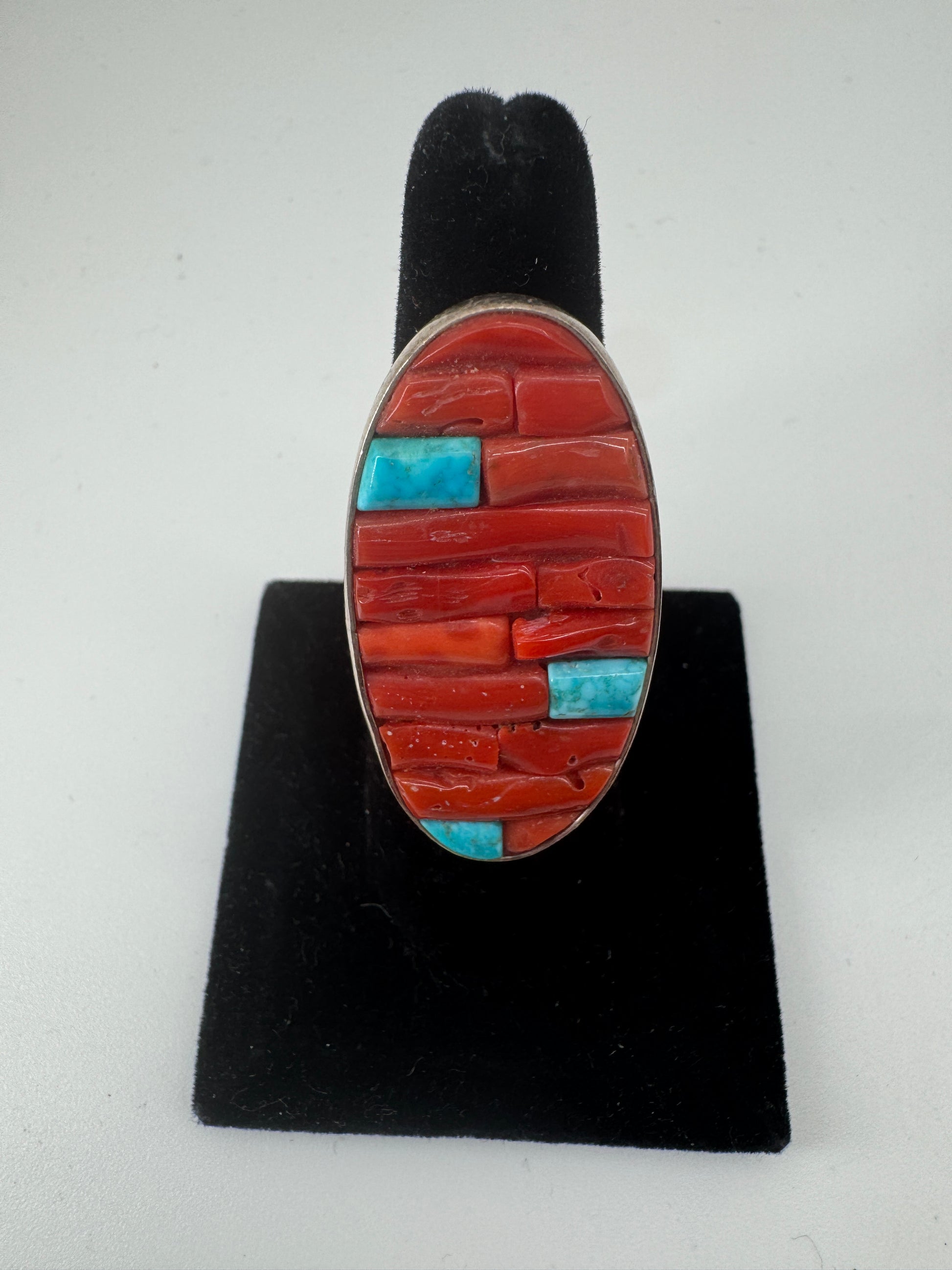 Turquoise and Coral Ring