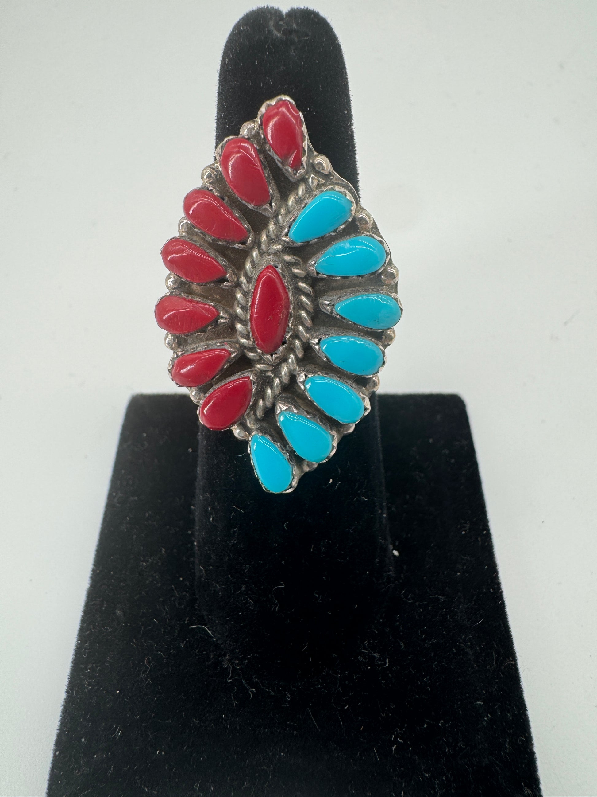 Navajo Turquoise and Coral Ring