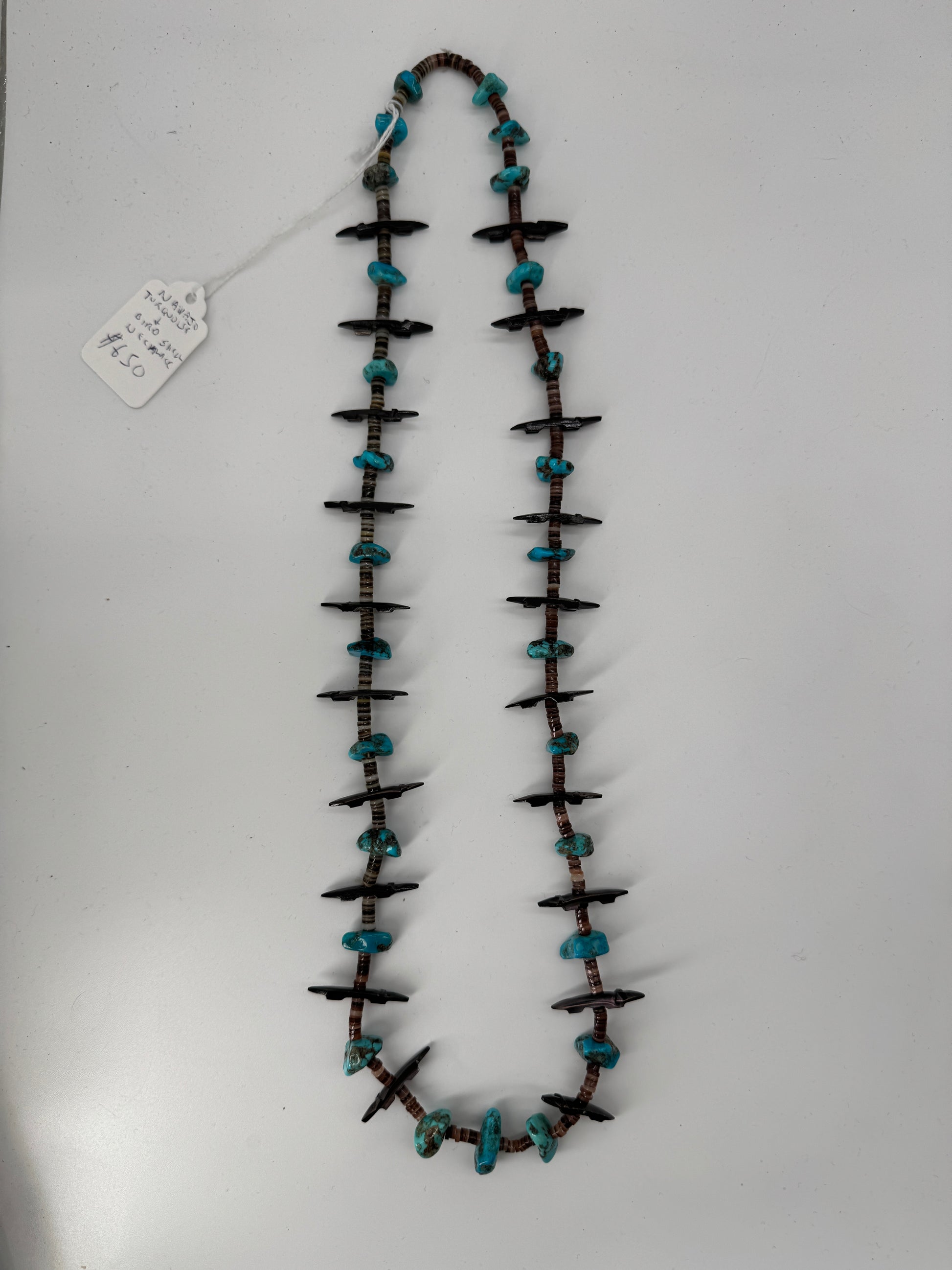 Navajo Turquoise and Bird Shell Heishi Necklace